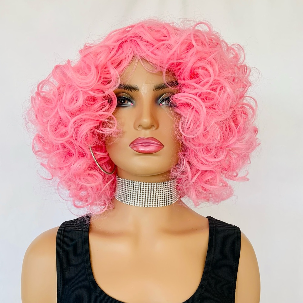 Pretty-n-Pink  “Put On & Go” Premium Fiber Curly Wig for Cosplay/Events/Drag 👛